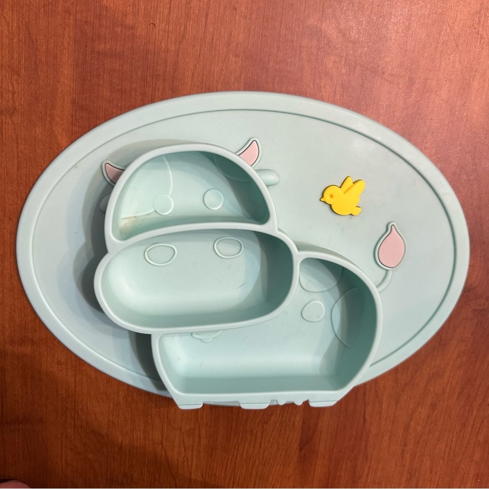 Cute light blue cow Themed silicon divided Kids Plate